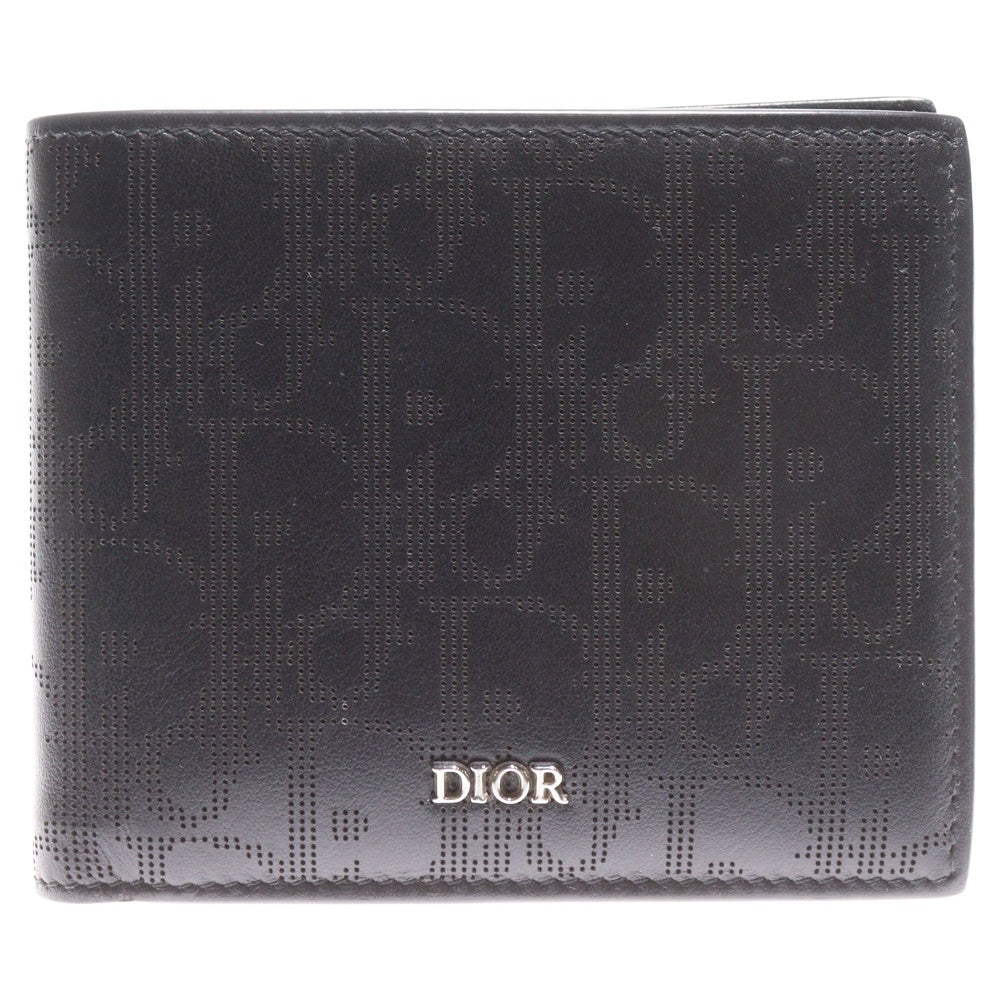 Christian Dior(クリスチャンディオール) オブリーク ギャラクシー 二つ折り財布 コンパクトウォレット カードケース ブラック レザー