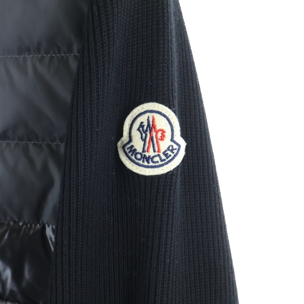 MONCLER(モンクレール) 22SS ワッペンロゴ コットンニット切り替え ハイネック ジップアップ ダウンジャケット ブラック/グレー H10919B00003 M1367