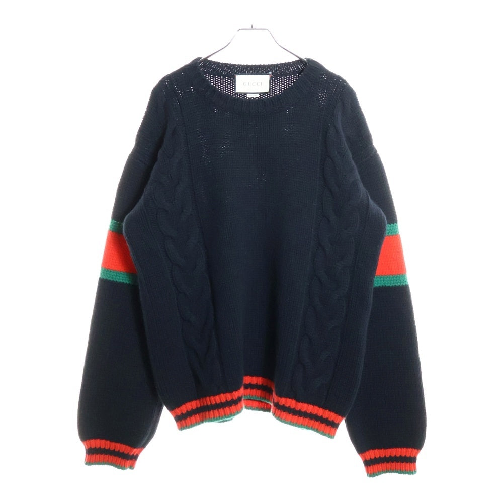 GUCCI(グッチ) 19AW シェリーライン ケーブルウールニットセーター ブラック/グリーン/レッド 548115-X1561