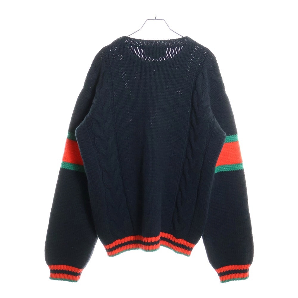 GUCCI(グッチ) 19AW シェリーライン ケーブルウールニットセーター ブラック/グリーン/レッド 548115-X1561