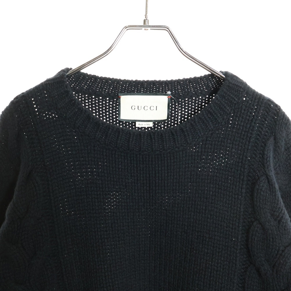 GUCCI(グッチ) 19AW シェリーライン ケーブルウールニットセーター ブラック/グリーン/レッド 548115-X1561