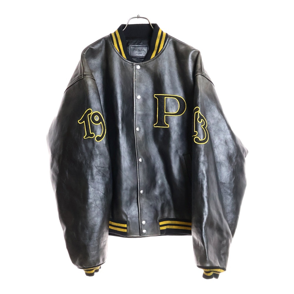 PRADA(プラダ) ロゴワッペン付ヴィンテージ加工レザーボンバー
