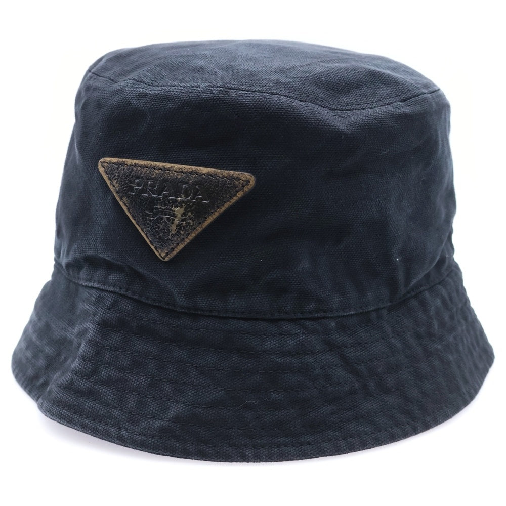 PRADA(プラダ) バケットハット 帽子 フェード加工 ブラック コットン 2HC137