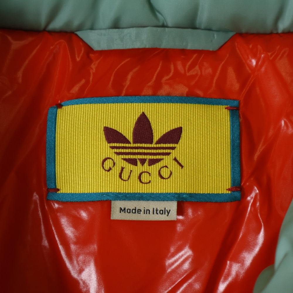 GUCCI(グッチ) ×adidas アディダス トレフォイル ロゴ刺繍 スタンドカラー ジップアップ ダウンジャケット グリーン レディース 714749
