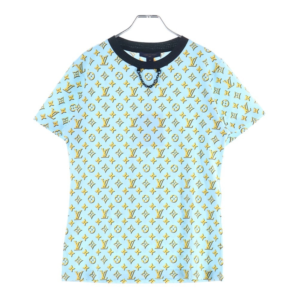LOUIS VUITTON(ルイヴィトン) 24AW 3Dモノグラム 総柄プリント チェーン装飾 クルーネック 半袖Tシャツ カットソー ライトブルー/イエロー RW242WW AKA FRTS51