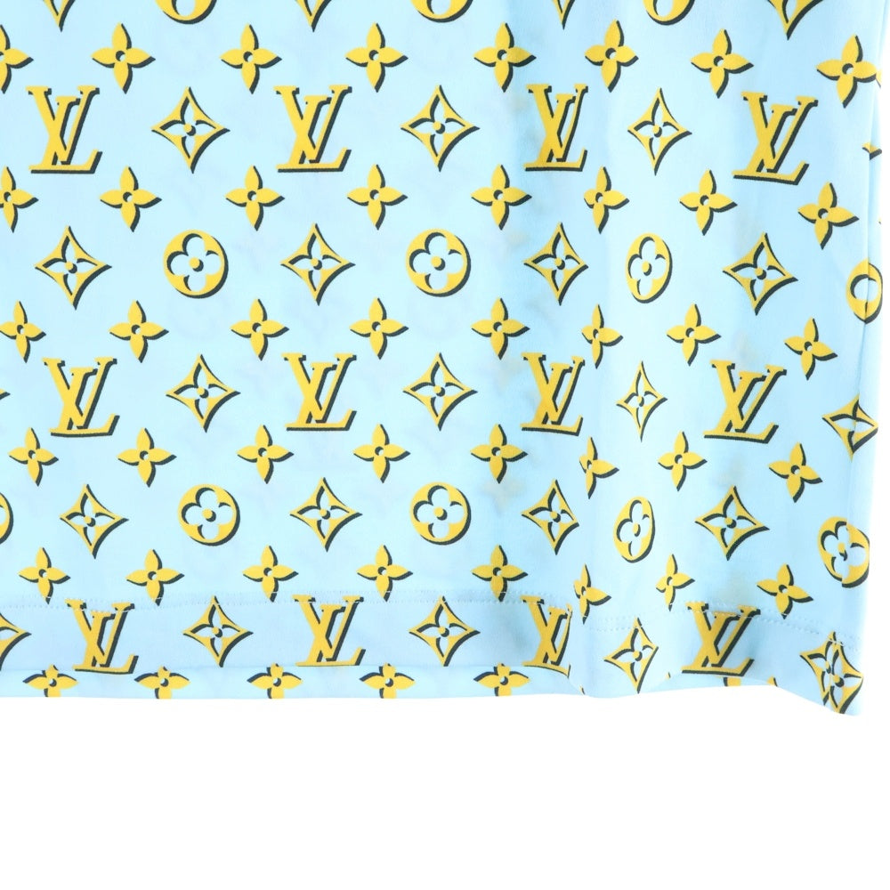 LOUIS VUITTON(ルイヴィトン) 24AW 3Dモノグラム 総柄プリント チェーン装飾 クルーネック 半袖Tシャツ カットソー ライトブルー/イエロー RW242WW AKA FRTS51