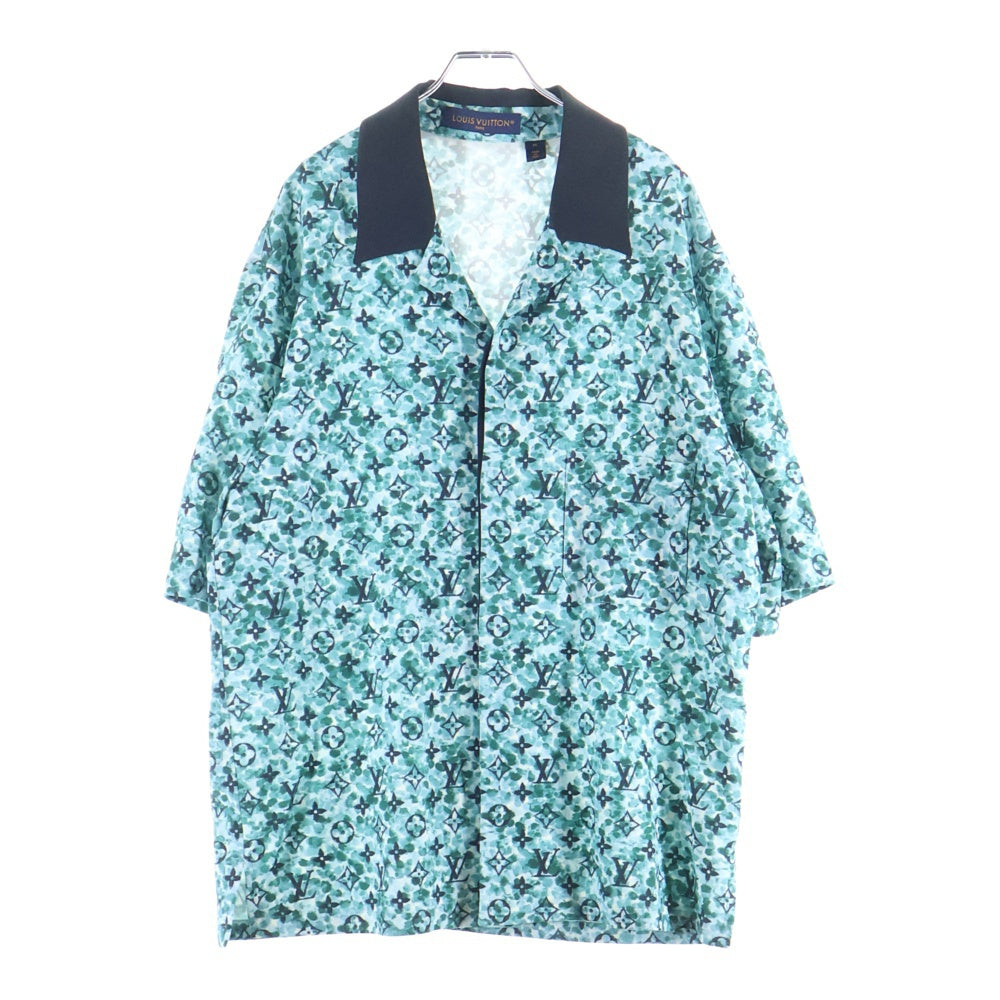 LOUIS VUITTON(ルイヴィトン) 23AW モノグラム クレープ 総柄プリント オープンカラー レーヨン 半袖シャツ グリーン RM232M ZR1 HPS25W