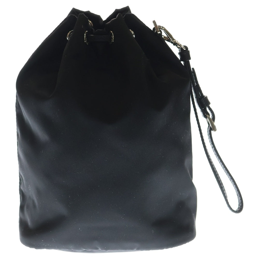 PRADA(プラダ) リナイロン 巾着バッグ ポーチ ケース 小物入れ ブラック ナイロン 1NS369 シルバー金具 レディース