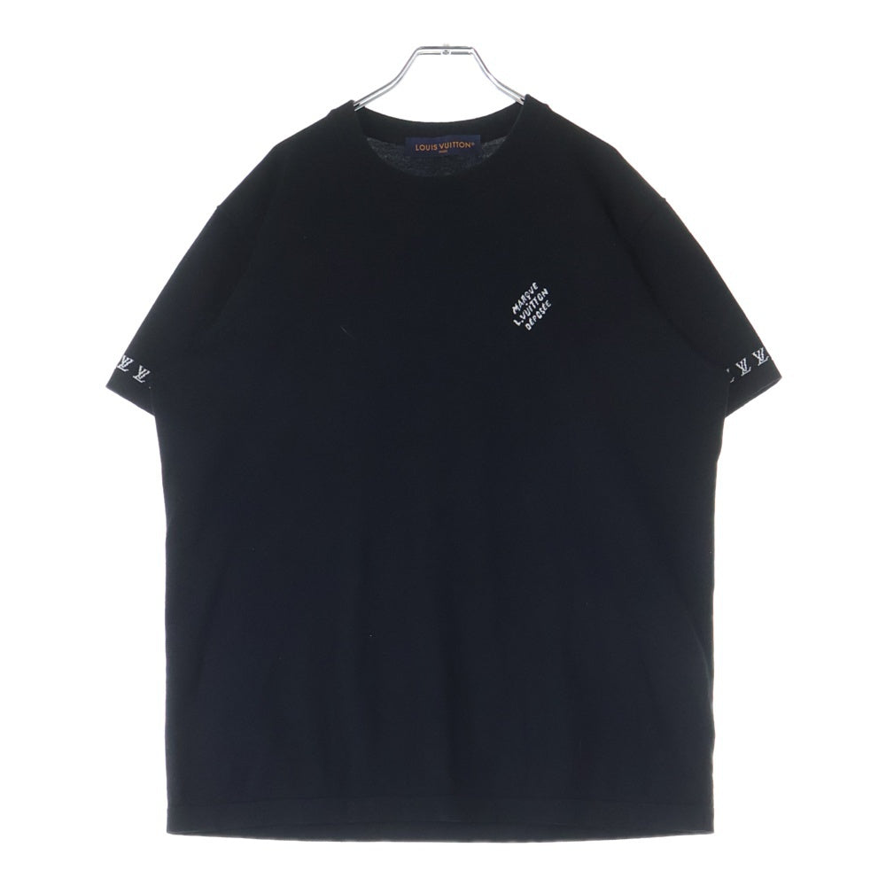 LOUIS VUITTON(ルイヴィトン) 24SS シグネチャー ロゴ ジャガード コットン クルーネック 半袖Tシャツ カットソー ブラック RM241Q Z34 HRN47W