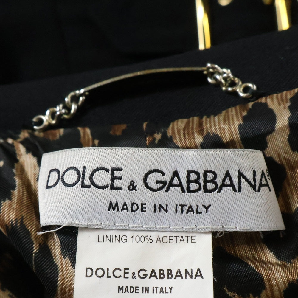 DOLCE & GABBANA(ドルチェアンドガッバーナ) 裏地レオパード総柄 4B スナップボタン 比翼 テーラードジャケット ブラック レディース