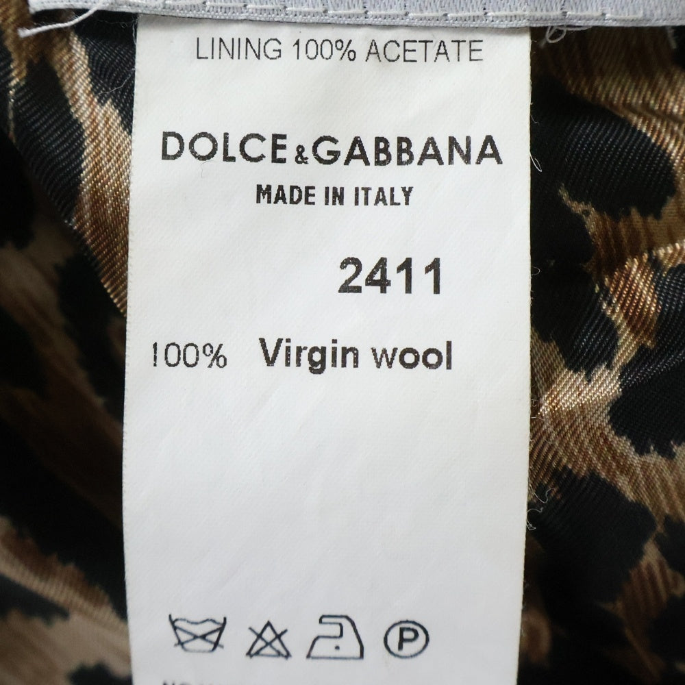 DOLCE & GABBANA(ドルチェアンドガッバーナ) 裏地レオパード総柄 4B スナップボタン 比翼 テーラードジャケット ブラック レディース