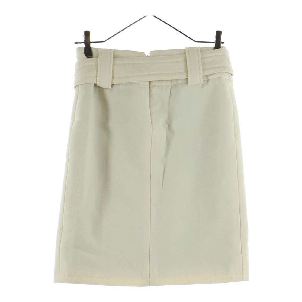 DOLCE & GABBANA(ドルチェアンドガッバーナ) 裏地レオパード総柄 スクエアバックル ベルト付き タイト ミニスカート アイボリー レディース