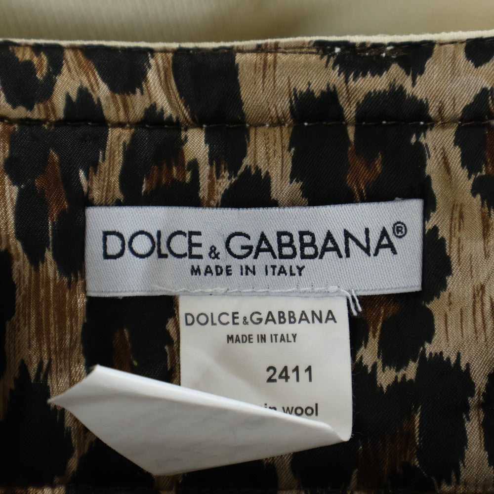 DOLCE & GABBANA(ドルチェアンドガッバーナ) 裏地レオパード総柄 スクエアバックル ベルト付き タイト ミニスカート アイボリー レディース