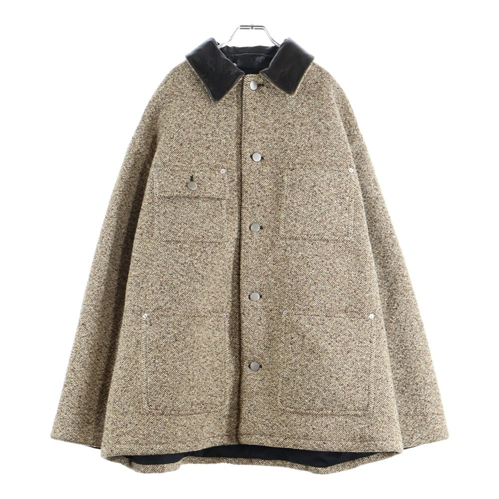 PRADA(プラダ) 24AW Wool blend jacket ウール ブレンド レザーカラー オーバーサイズジャケット コート ベージュ/ブラウン SGC675
