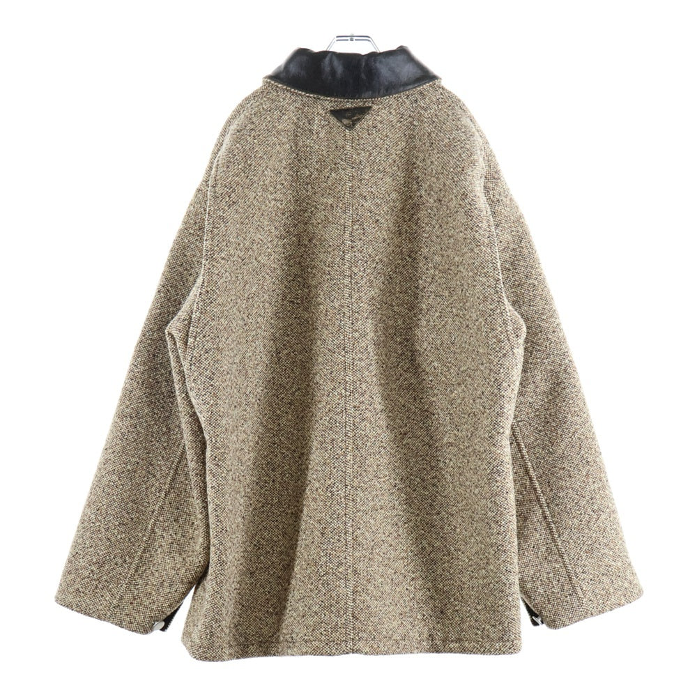 PRADA(プラダ) 24AW Wool blend jacket ウール ブレンド レザーカラー オーバーサイズジャケット コート ベージュ/ブラウン SGC675
