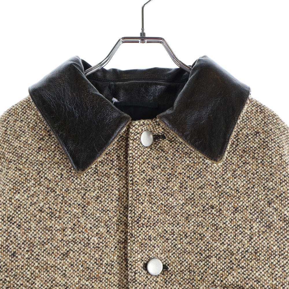 PRADA(プラダ) 24AW Wool blend jacket ウール ブレンド レザーカラー オーバーサイズジャケット コート ベージュ/ブラウン SGC675