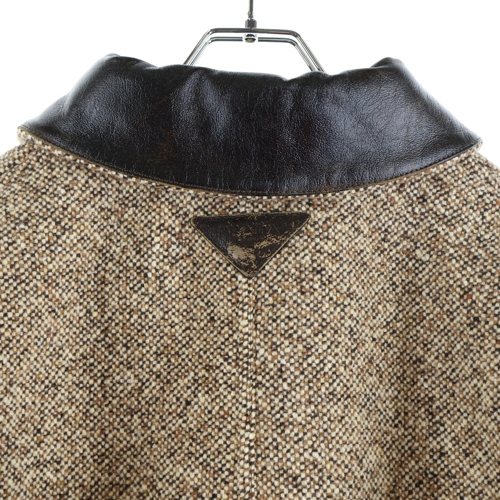 PRADA(プラダ) 24AW Wool blend jacket ウール ブレンド レザーカラー オーバーサイズジャケット コート ベージュ/ブラウン SGC675