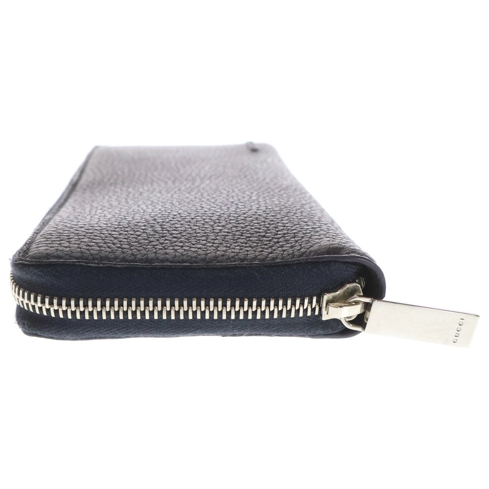 GUCCI(グッチ) ロゴ ジップアラウンドウォレット 長財布 カードケース ネイビー レザー 771154 シルバー金具