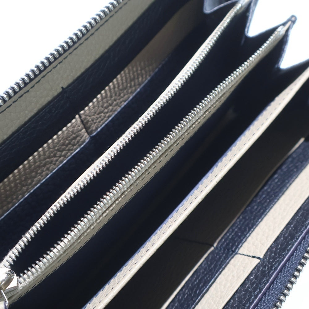 GUCCI(グッチ) ロゴ ジップアラウンドウォレット 長財布 カードケース ネイビー レザー 771154 シルバー金具