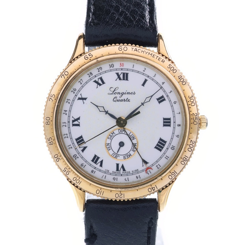 LONGINES(ロンジン) 150周年 スモールセコンド 白文字盤 GP レザーベルト クォーツウォッチ 腕時計 ゴールド/ブラック