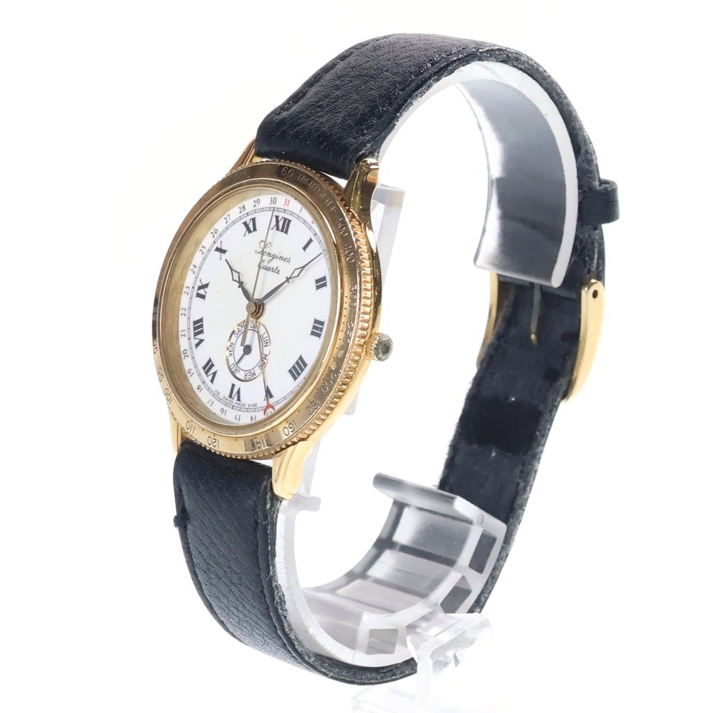 LONGINES(ロンジン) 150周年 スモールセコンド 白文字盤 GP レザーベルト クォーツウォッチ 腕時計 ゴールド/ブラック