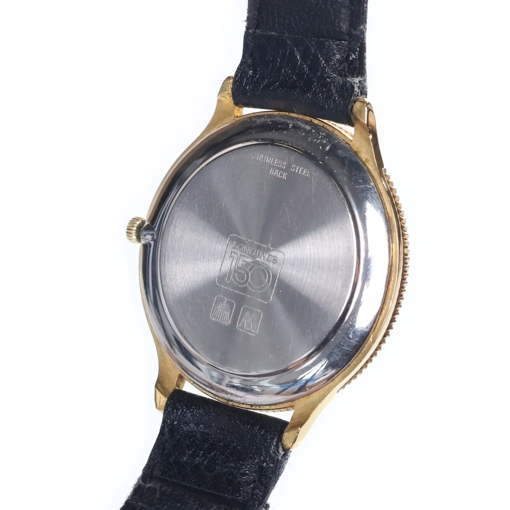 LONGINES(ロンジン) 150周年 スモールセコンド 白文字盤 GP レザーベルト クォーツウォッチ 腕時計 ゴールド/ブラック