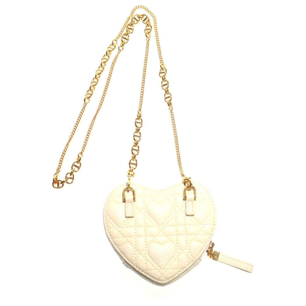 Christian Dior(クリスチャンディオール) ディオール カロ ハートポーチ チェーンバッグ ショルダーバッグ ミニバッグ ホワイト レザー ゴールド金具