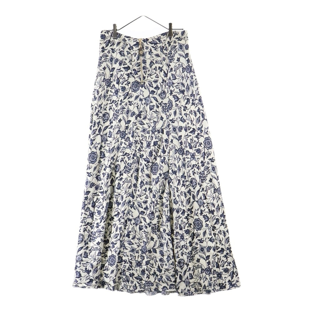 LOUIS VUITTON(ルイヴィトン) 25SS フラワーモチーフ シルクフレアマキシロングスカート ベージュ/ネイビー RW251WW SKJ FSSJ01 レディース