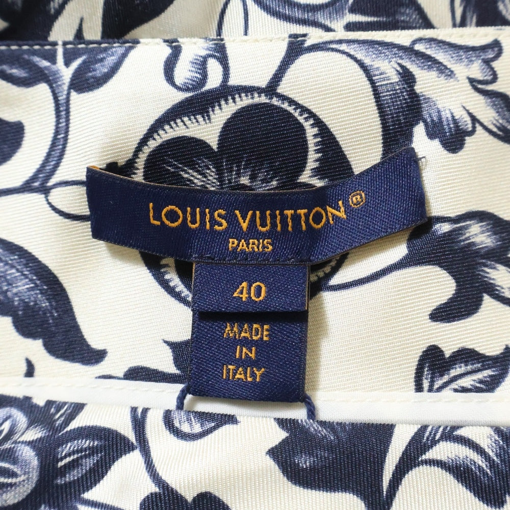 LOUIS VUITTON(ルイヴィトン) 25SS フラワーモチーフ シルクフレアマキシロングスカート ベージュ/ネイビー RW251WW SKJ FSSJ01 レディース