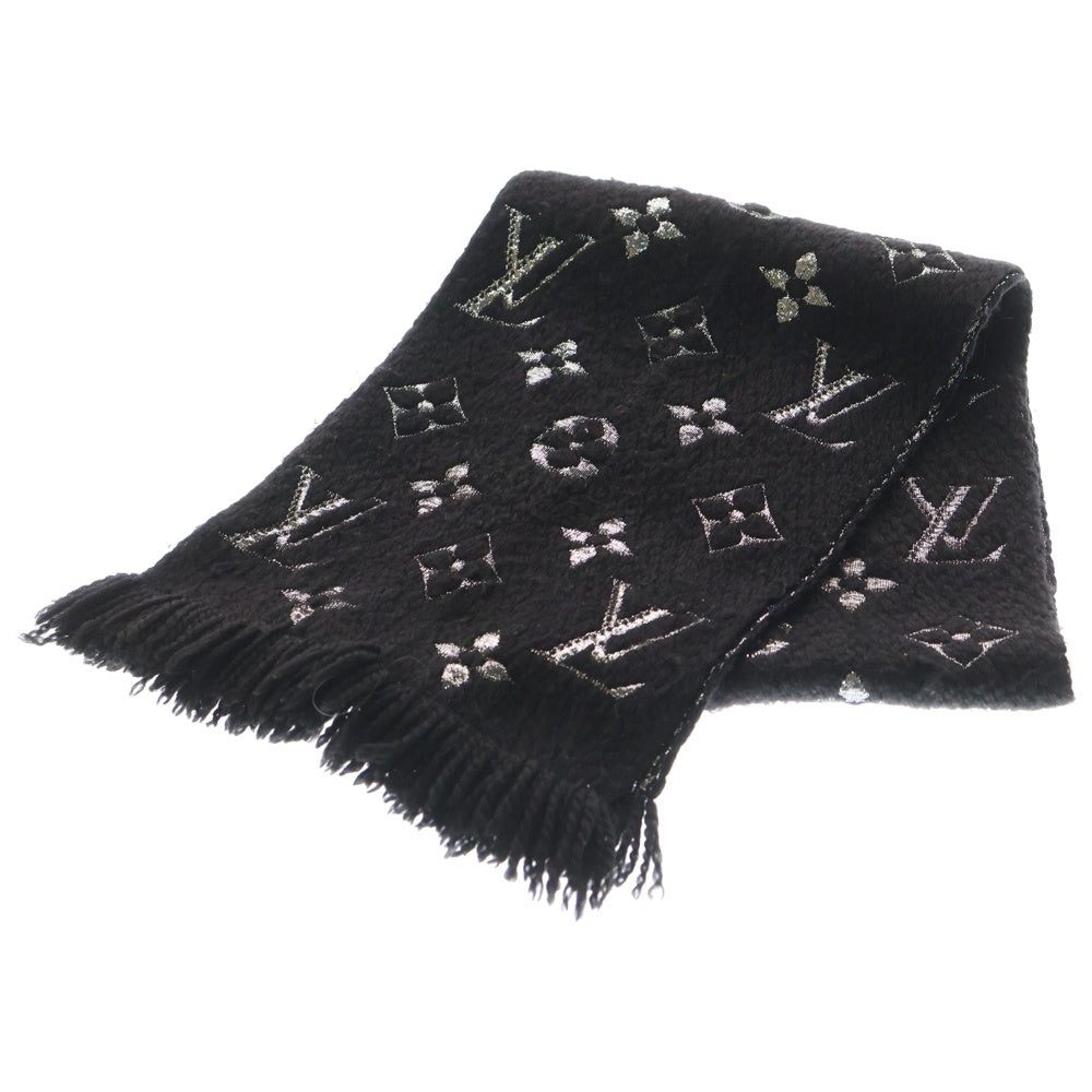 LOUIS VUITTON(ルイヴィトン) モノグラム エシャルプ・ロゴマニア シャイン フリンジマフラー ストール ブラック M75833