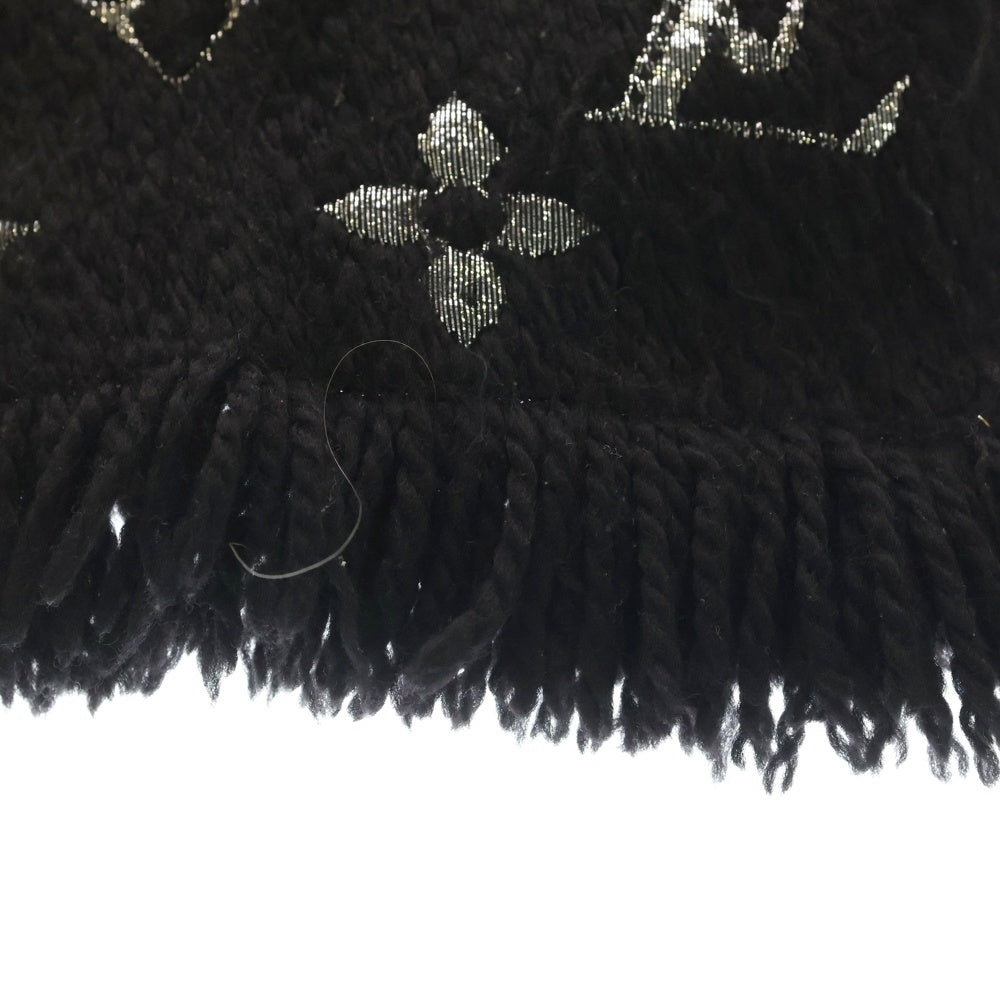 LOUIS VUITTON(ルイヴィトン) モノグラム エシャルプ・ロゴマニア シャイン フリンジマフラー ストール ブラック M75833