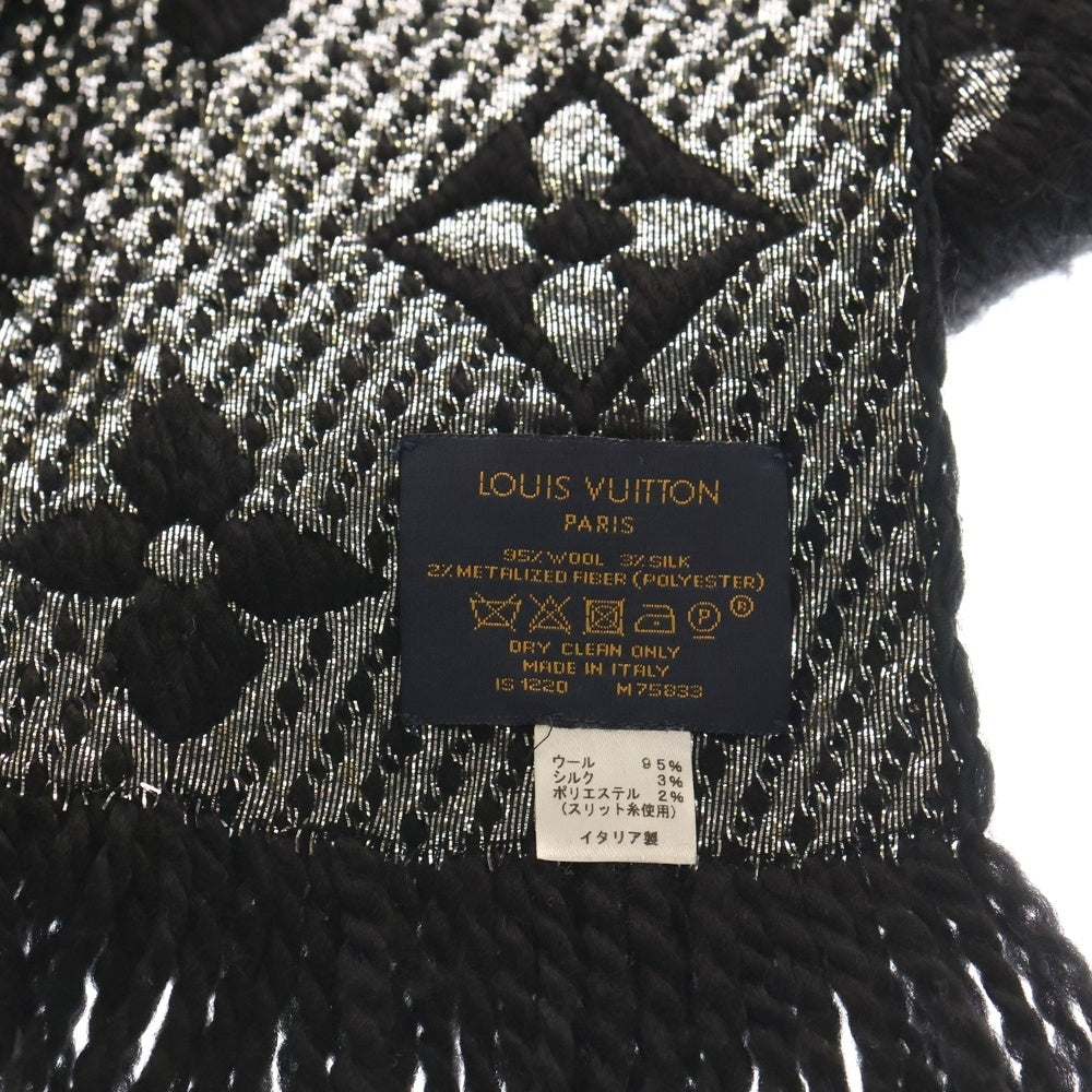 LOUIS VUITTON(ルイヴィトン) モノグラム エシャルプ・ロゴマニア シャイン フリンジマフラー ストール ブラック M75833
