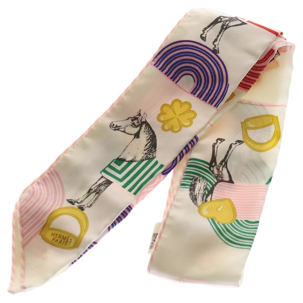 HERMES(エルメス) ツイリー GARDE-ROBE POP CHARMS スカーフ ホワイト×ピンク レディース