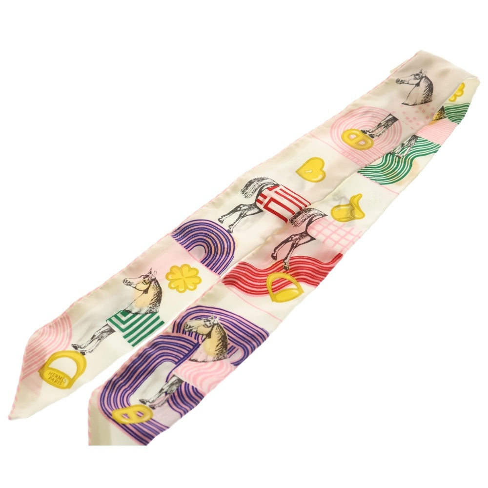 HERMES(エルメス) ツイリー GARDE-ROBE POP CHARMS スカーフ ホワイト×ピンク レディース