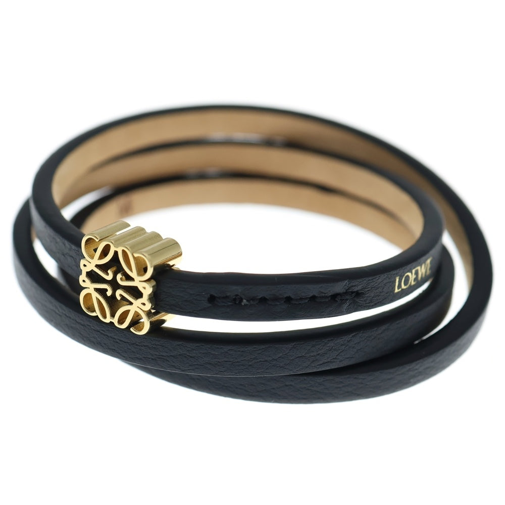 LOEWE(ロエベ) アナグラム ブレスレット ブラック レザー ゴールド金具