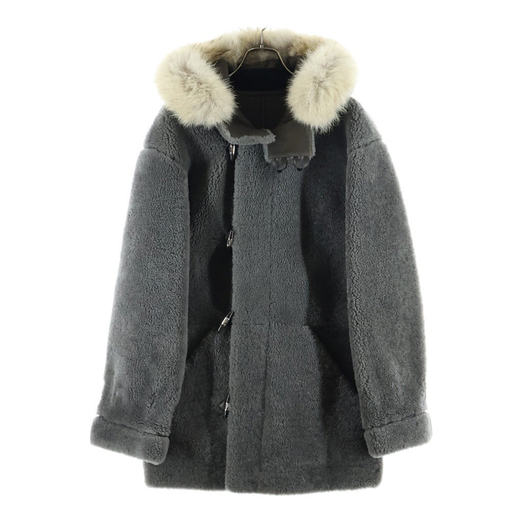 LOUIS VUITTON(ルイヴィトン) 13AW トグルボタン ムートンレザー ボア ファーフーデッド ジップアップ コート グレー RM132 H4LC55KLN