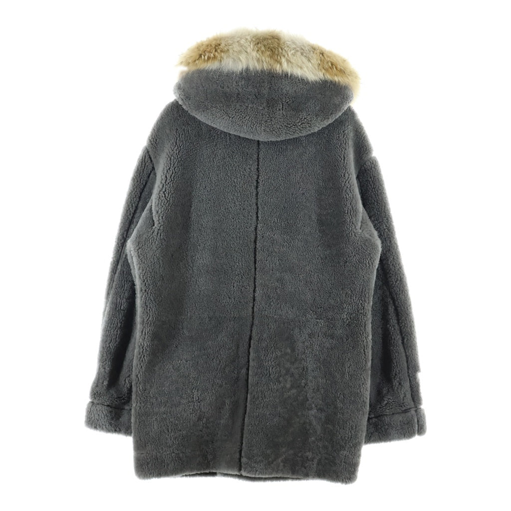 LOUIS VUITTON(ルイヴィトン) 13AW トグルボタン ムートンレザー ボア ファーフーデッド ジップアップ コート グレー RM132 H4LC55KLN