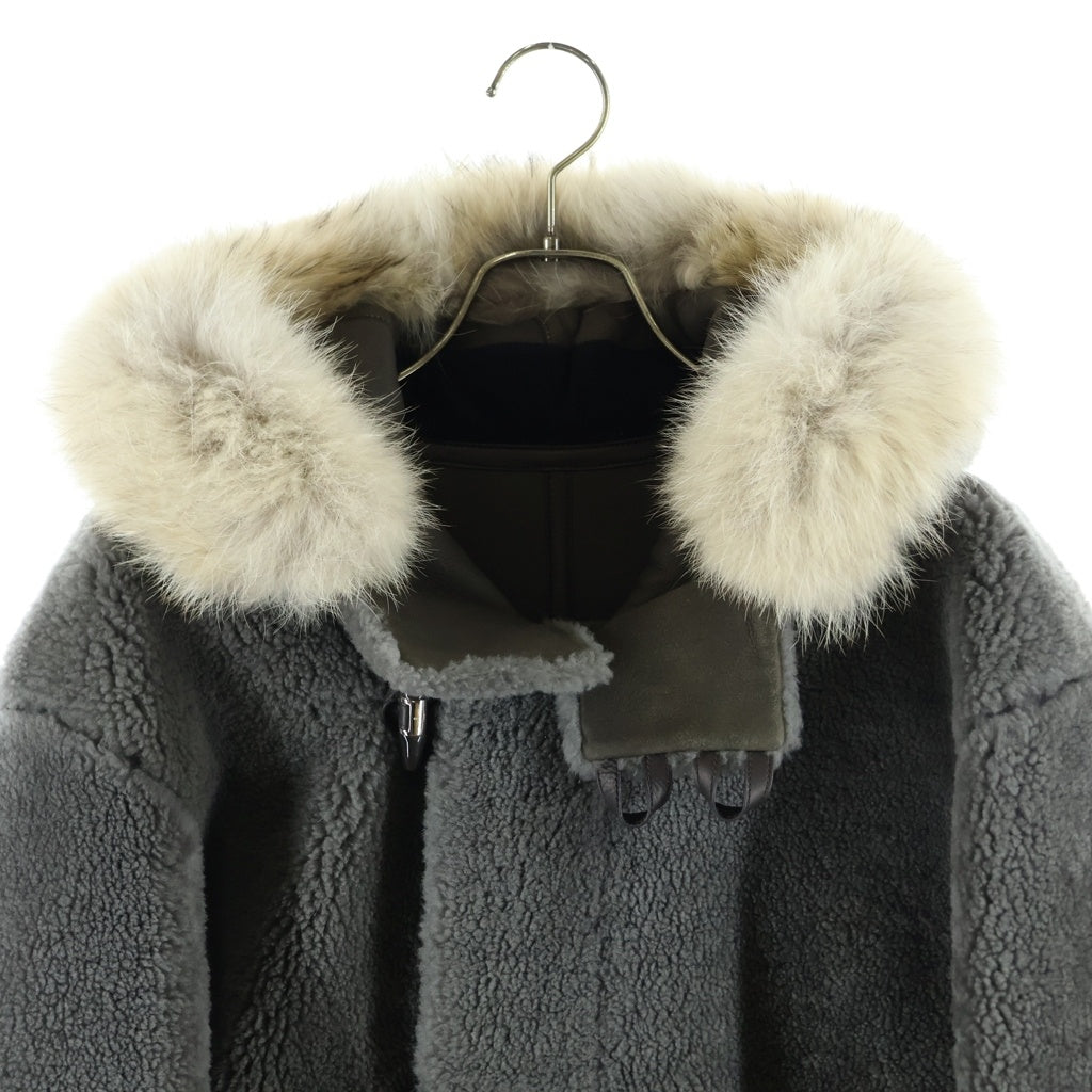 LOUIS VUITTON(ルイヴィトン) 13AW トグルボタン ムートンレザー ボア ファーフーデッド ジップアップ コート グレー RM132 H4LC55KLN