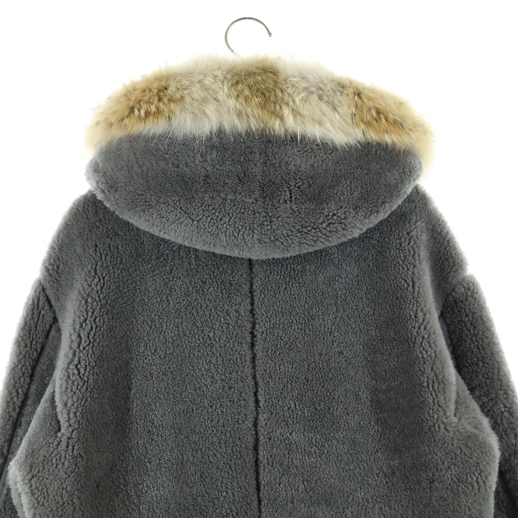 LOUIS VUITTON(ルイヴィトン) 13AW トグルボタン ムートンレザー ボア ファーフーデッド ジップアップ コート グレー RM132 H4LC55KLN