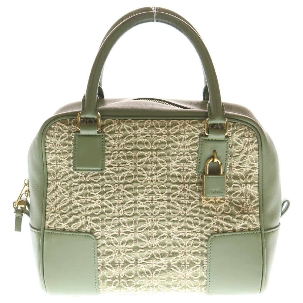 LOEWE(ロエベ) アマソナ19 ジャガード 2WAYバッグ ハンドバッグ ショルダーバッグ グリーン×ベージュ レザー×キャンバス ゴールド金具 レディース