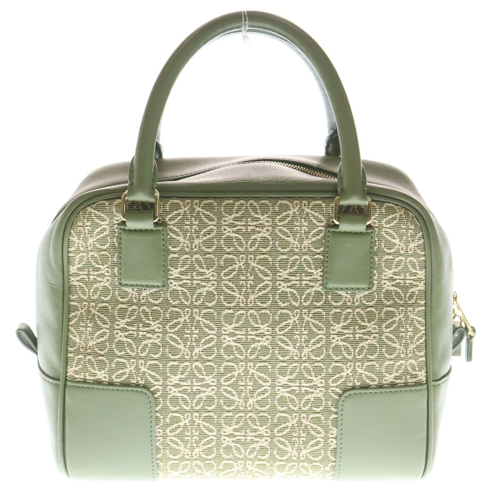 LOEWE(ロエベ) アマソナ19 ジャガード 2WAYバッグ ハンドバッグ ショルダーバッグ グリーン×ベージュ レザー×キャンバス ゴールド金具 レディース