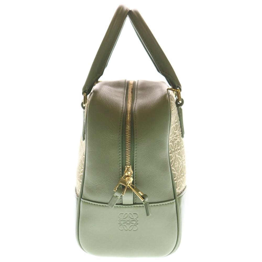 LOEWE(ロエベ) アマソナ19 ジャガード 2WAYバッグ ハンドバッグ ショルダーバッグ グリーン×ベージュ レザー×キャンバス ゴールド金具 レディース