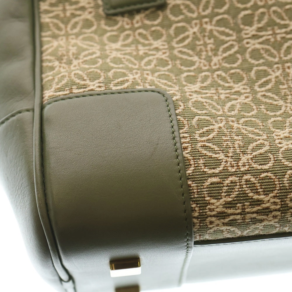 LOEWE(ロエベ) アマソナ19 ジャガード 2WAYバッグ ハンドバッグ ショルダーバッグ グリーン×ベージュ レザー×キャンバス ゴールド金具 レディース