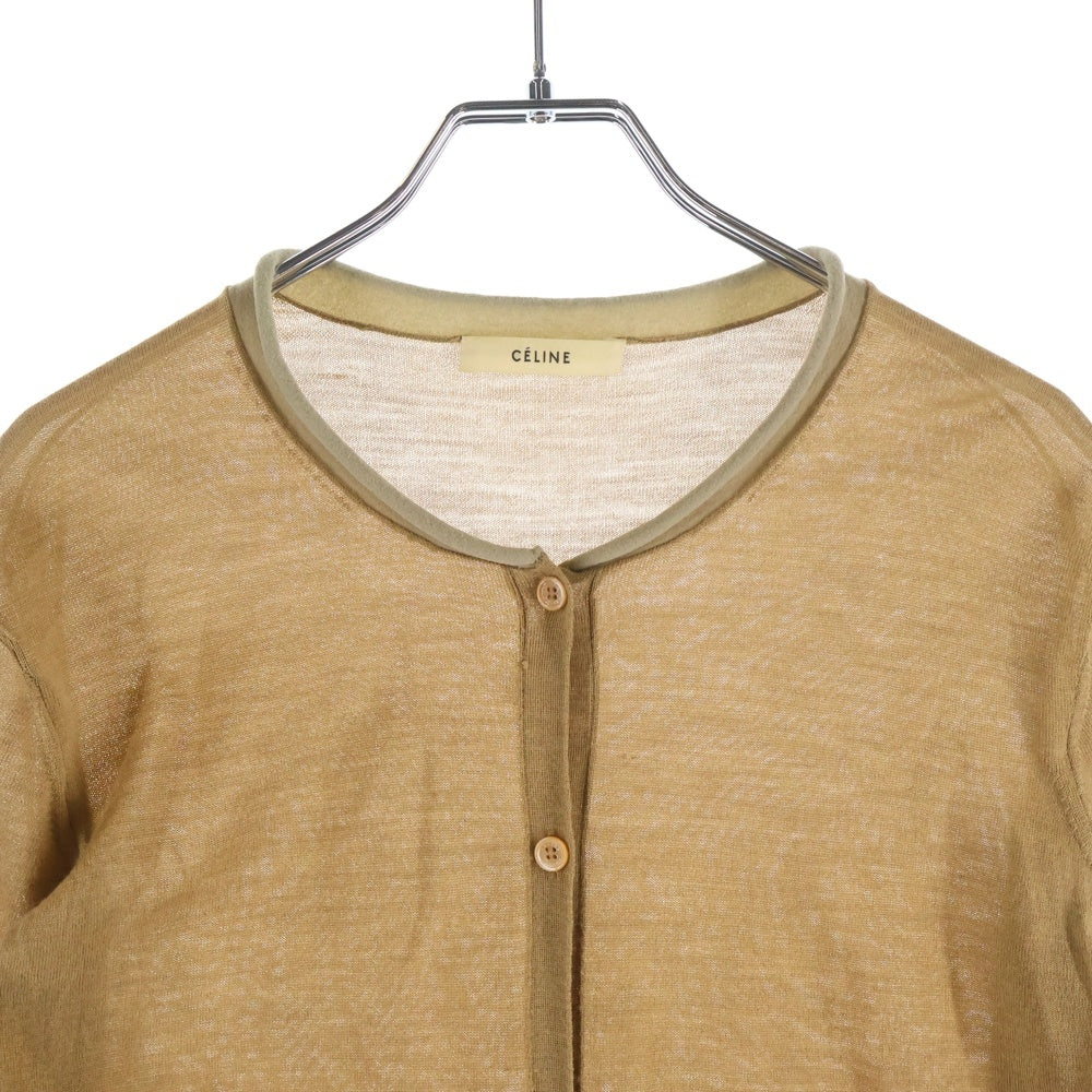 CELINE(セリーヌ) トリオンフロゴ刺繍 カーディガン ウール シルク ベージュ 2 5P69/3238 レディース