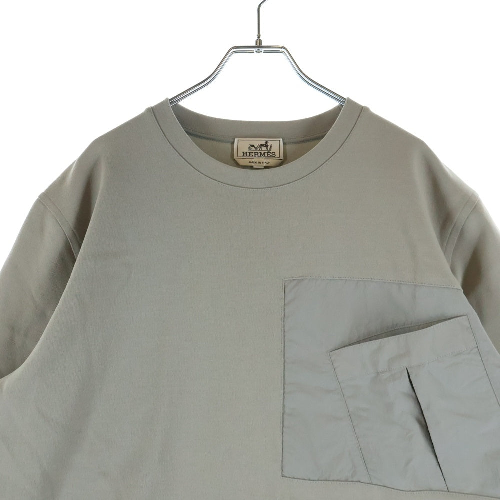 HERMES(エルメス) ナイロン切り替え クルーネック 半袖Tシャツ カットソー グレー/ベージュ