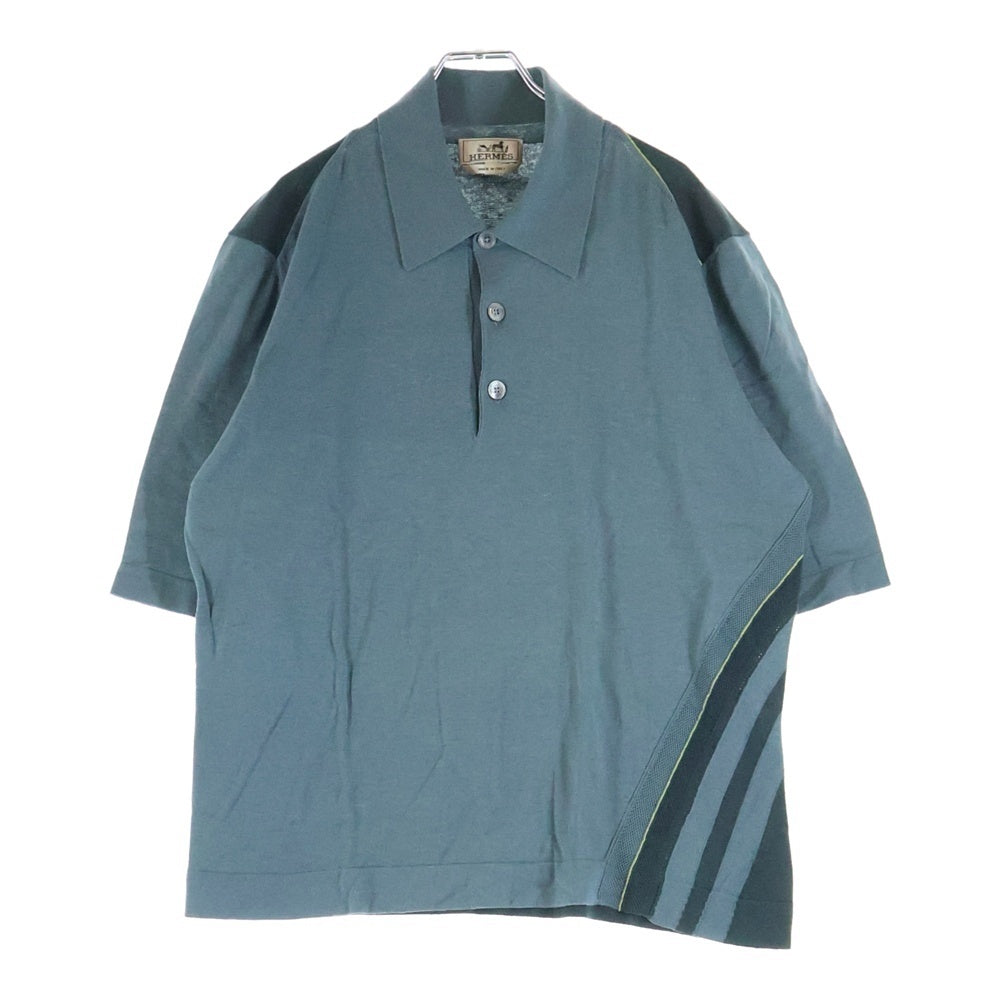 HERMES(エルメス) メッシュ切り替え カシミヤ混 コットン ニット ポロシャツ グレー
