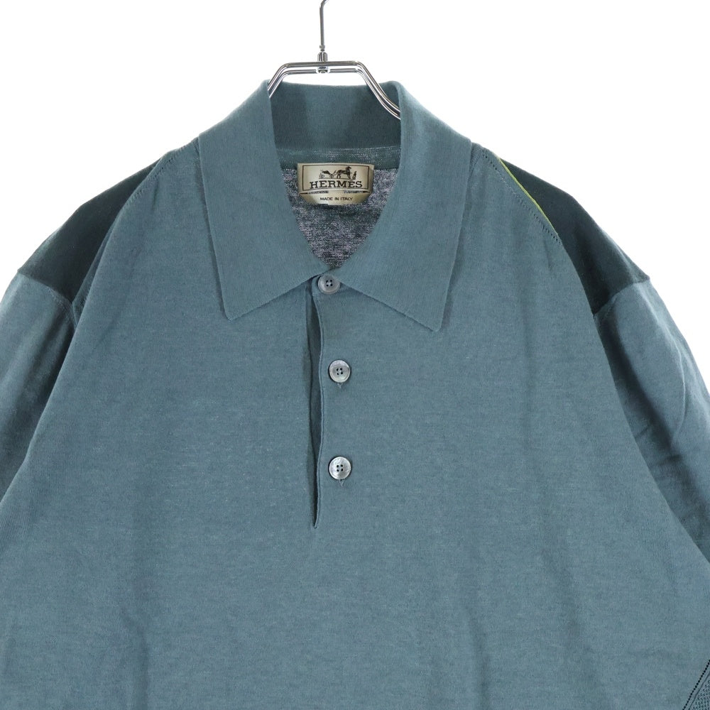 HERMES(エルメス) メッシュ切り替え カシミヤ混 コットン ニット ポロシャツ グレー