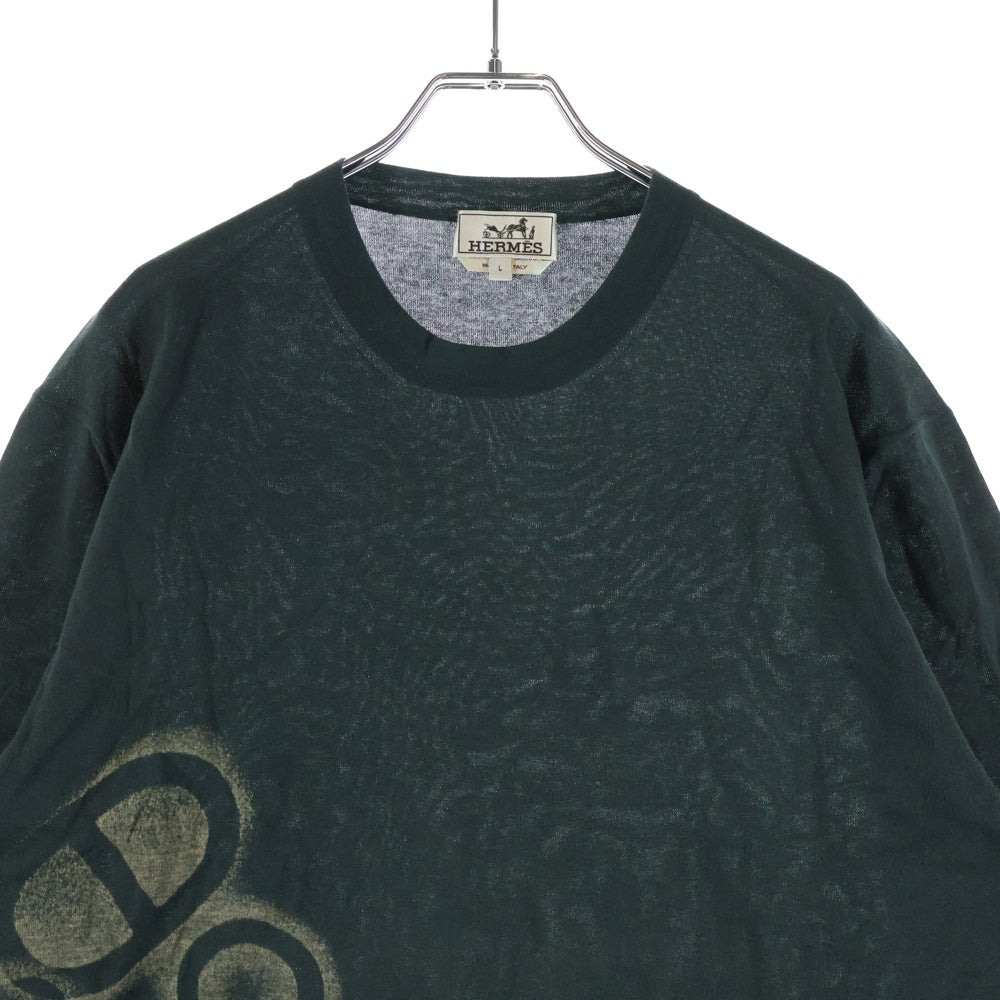 HERMES(エルメス) シェーヌダンクルプリント クルーネック 半袖Tシャツ カットソー グリーン