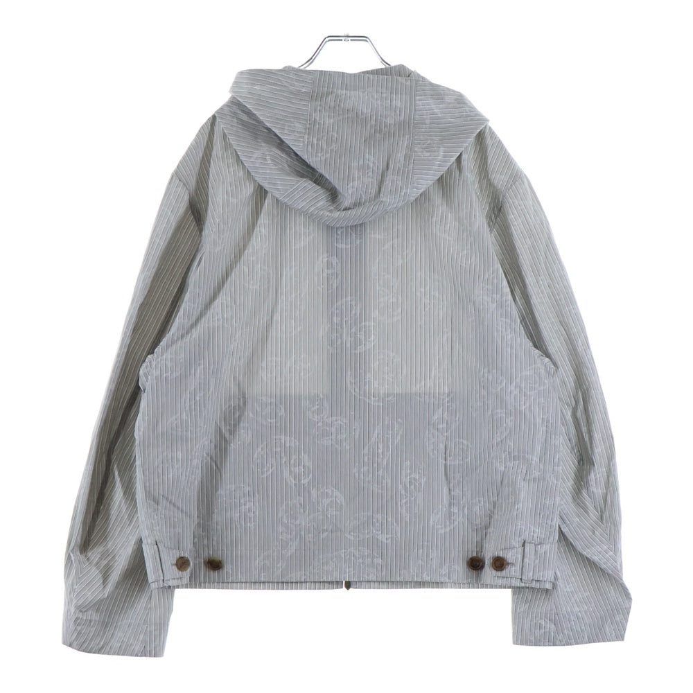 HERMES(エルメス) ストライプ総柄 フーデッド ジップアップ 長袖シャツ グレー