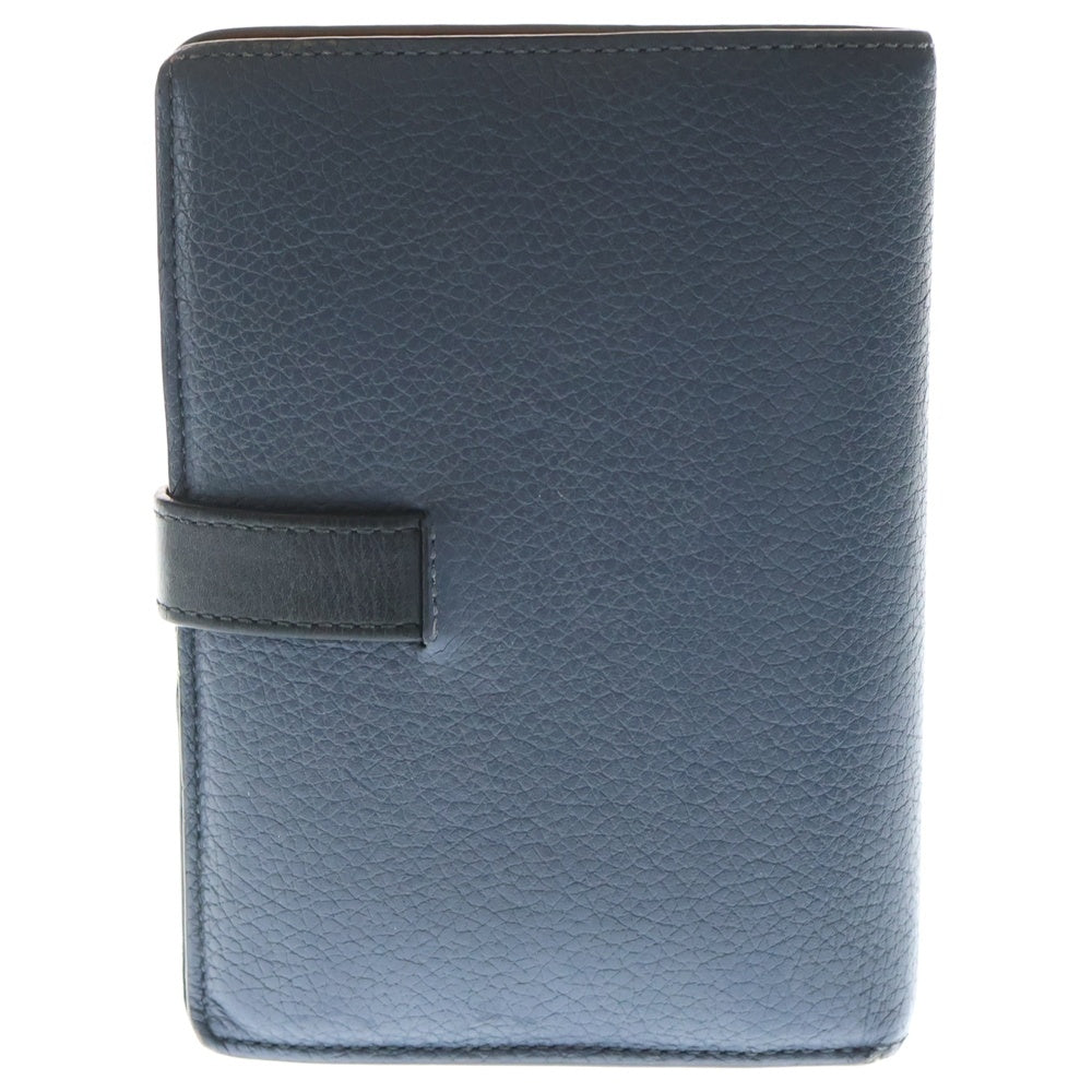 LOEWE(ロエベ) バーティカル コンパクトウォレット 二つ折り財布 ネイビー×ブラック レザー シルバー金具 レディース